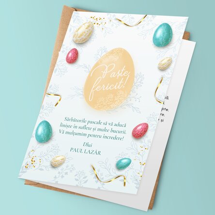 Felicitare personalizată cu logo și mesaj - Paște fericit!