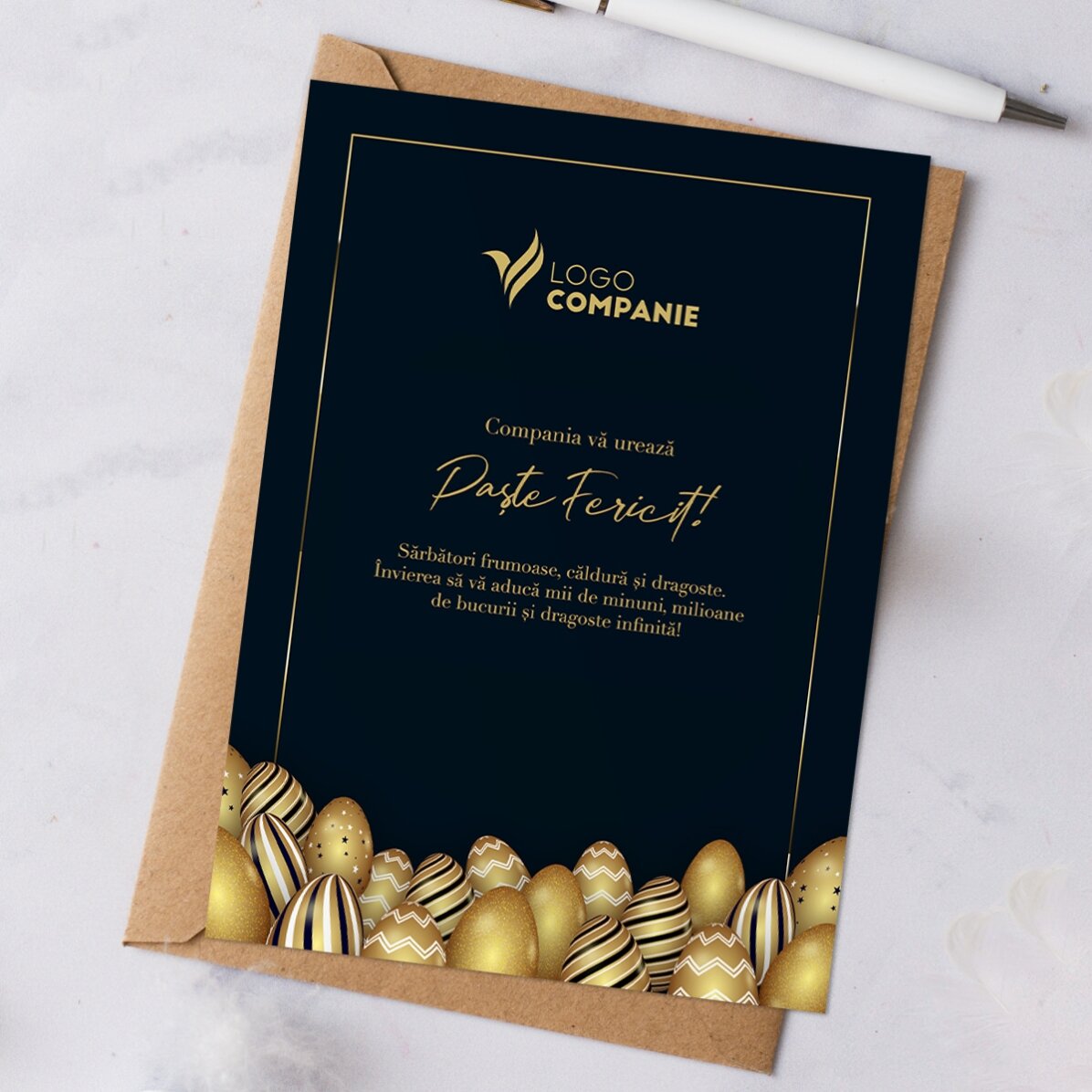 Felicitare personalizată cu logo și mesaj pentru Paște
