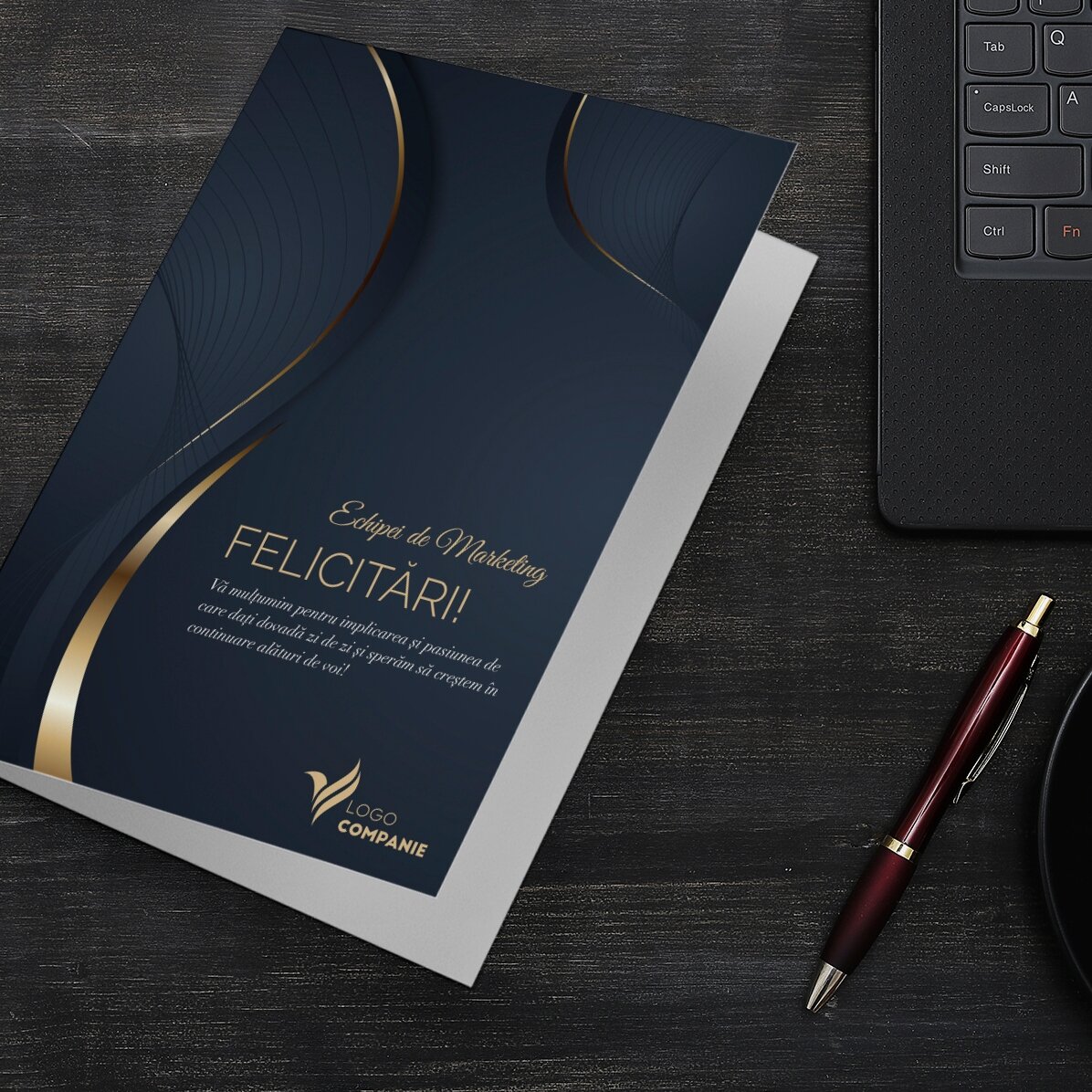 Felicitare personalizată cu logo și mesaj