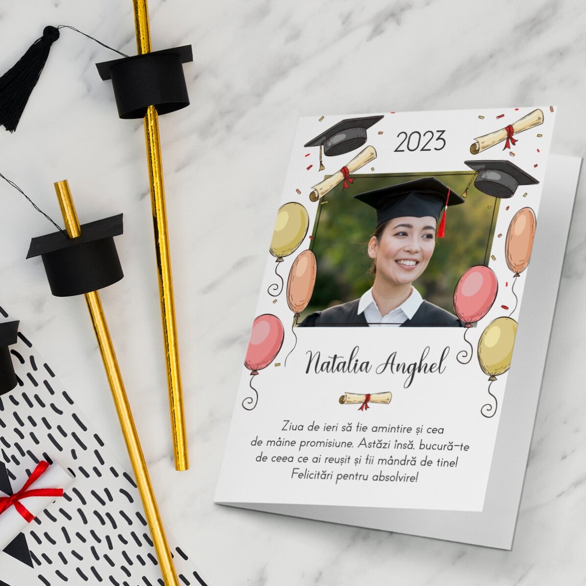 Felicitare personalizată cu o fotografie și text - Absolvire