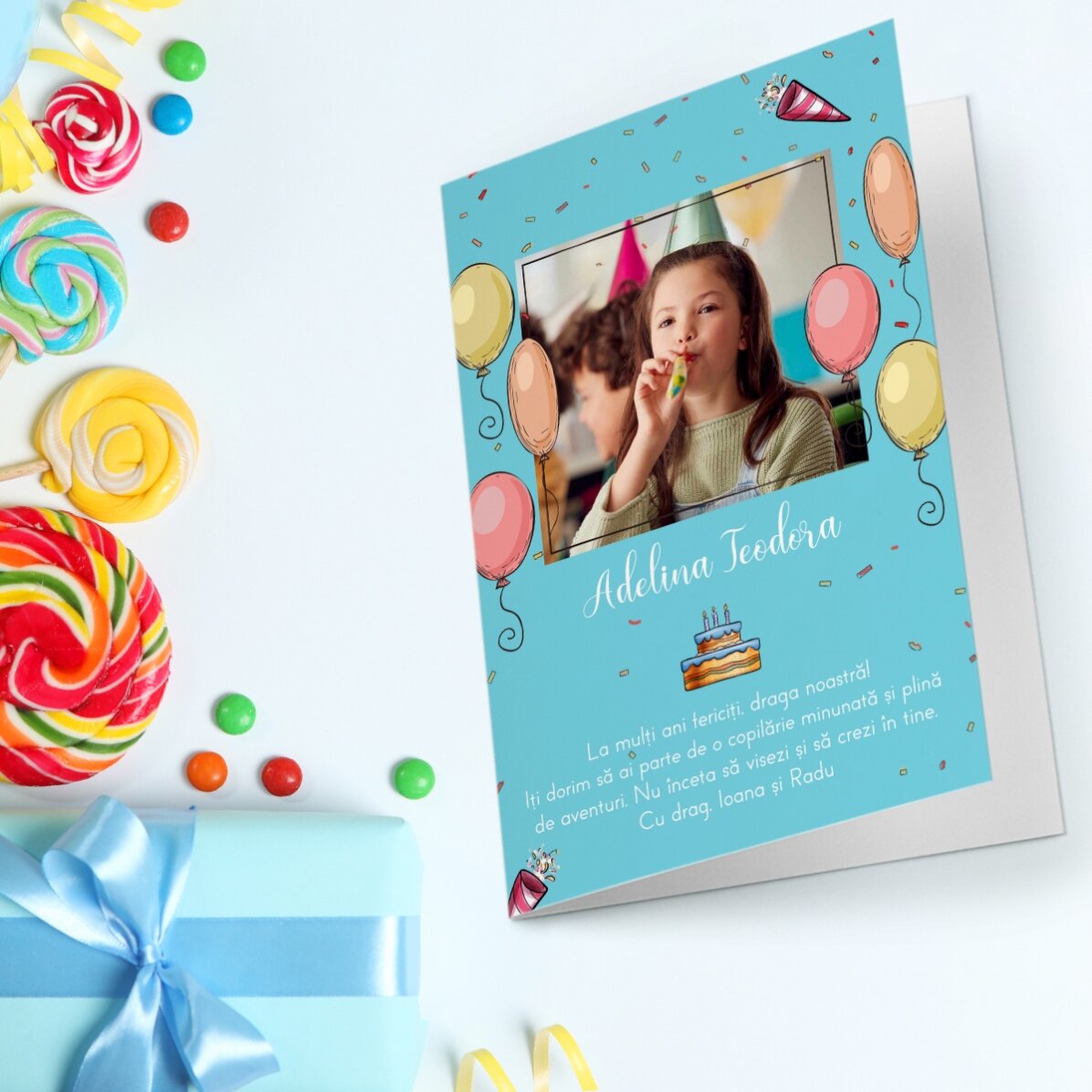 Felicitare personalizată cu o fotografie și text - La mulți ani