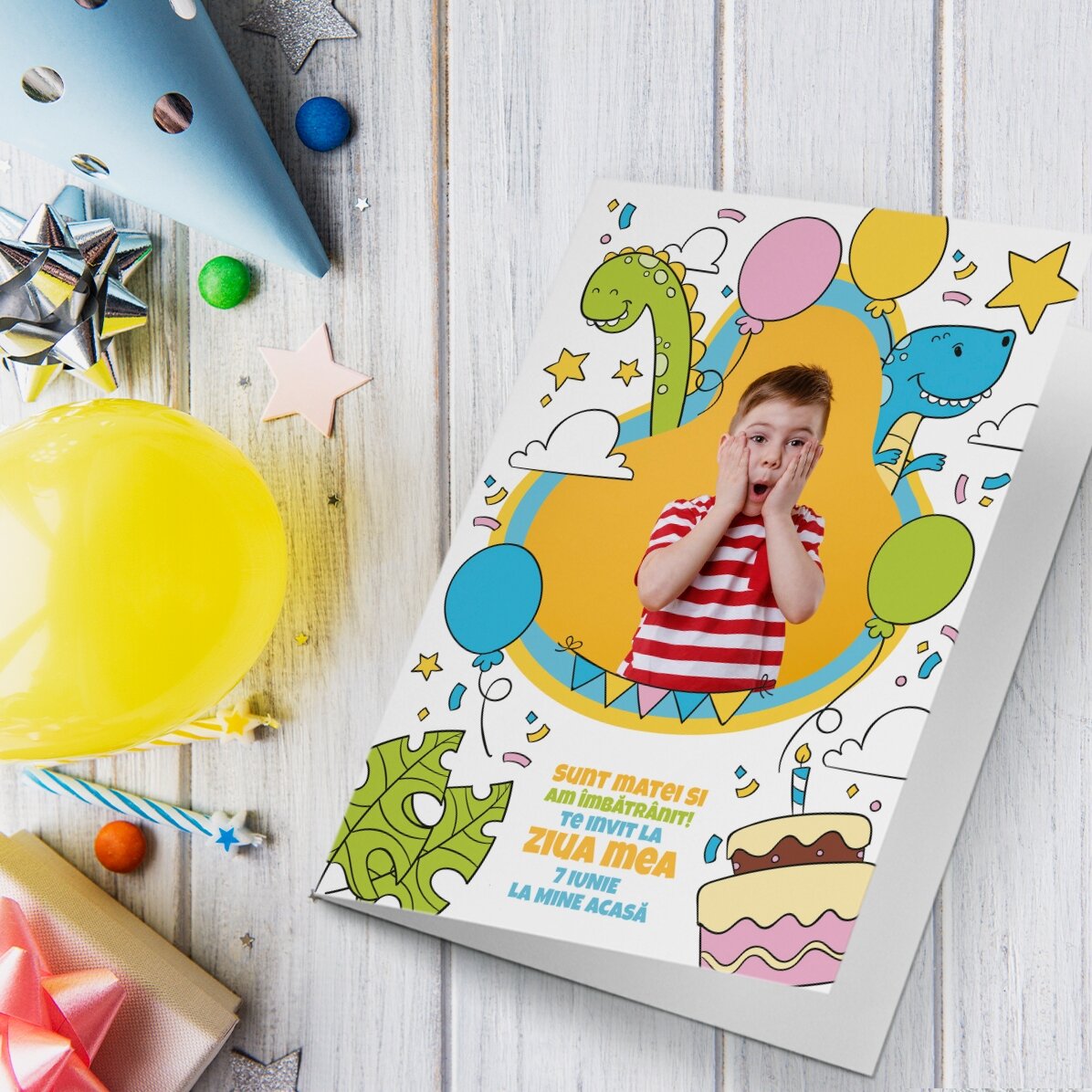 Felicitare personalizată cu o poză și text - Dinozauri