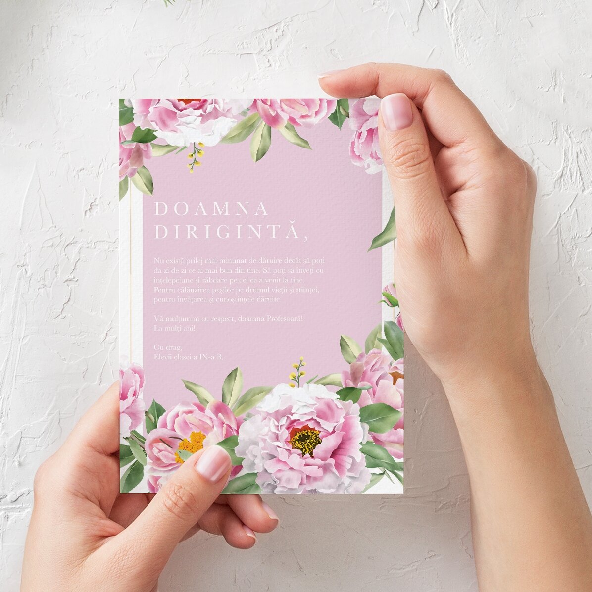 Felicitare personalizată cu text - Mesaj pentru doamna dirigintă