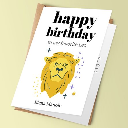Felicitare personalizată cu text - Zodia Leu