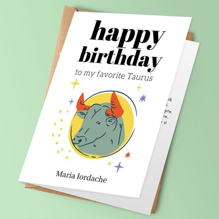 Felicitare personalizată cu text - Zodia Taur