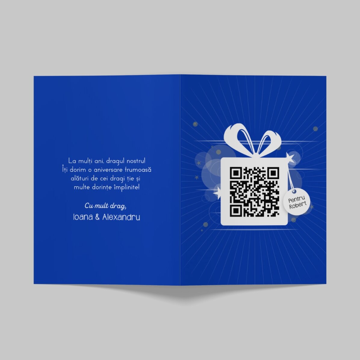 Felicitare personalizată cu text și cod QR - Happy Birthday