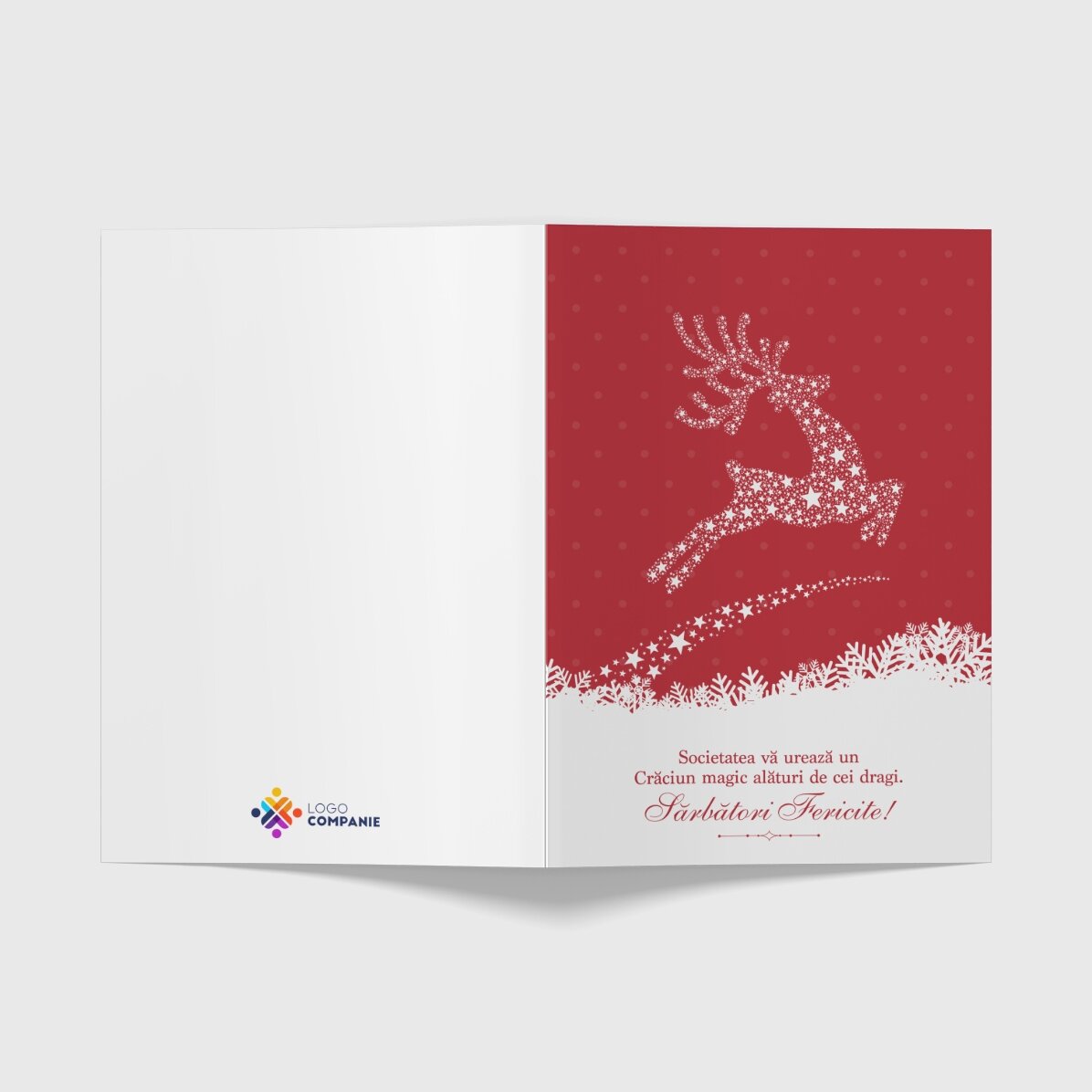Felicitare personalizată față verso cu text și logo - Magia Crăciunului
