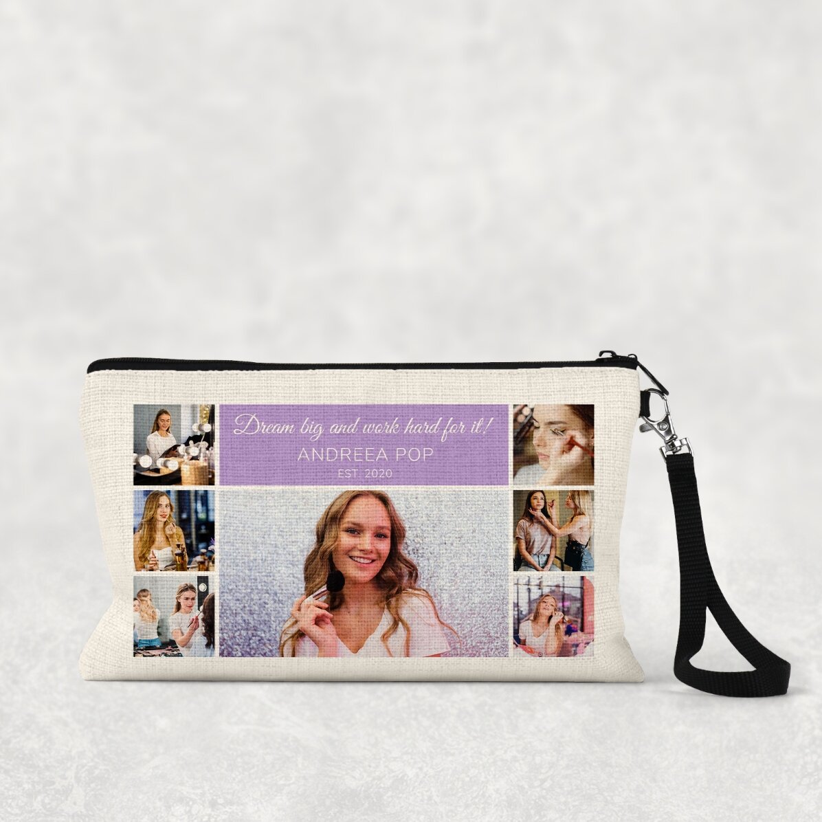 Gentuță pentru cosmetice personalizată cu 7 poze și text