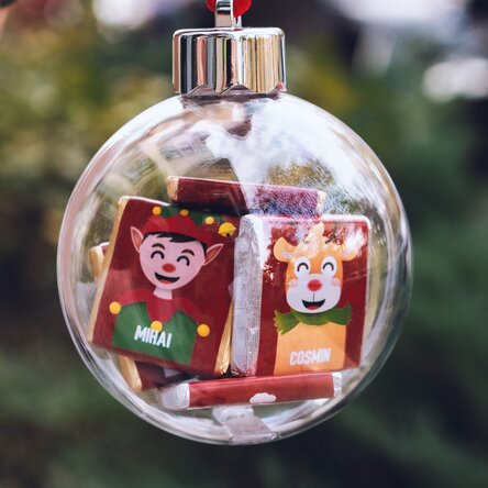 Glob cu 10 mini ciocolățele personalizate cu nume - Merry Christmas