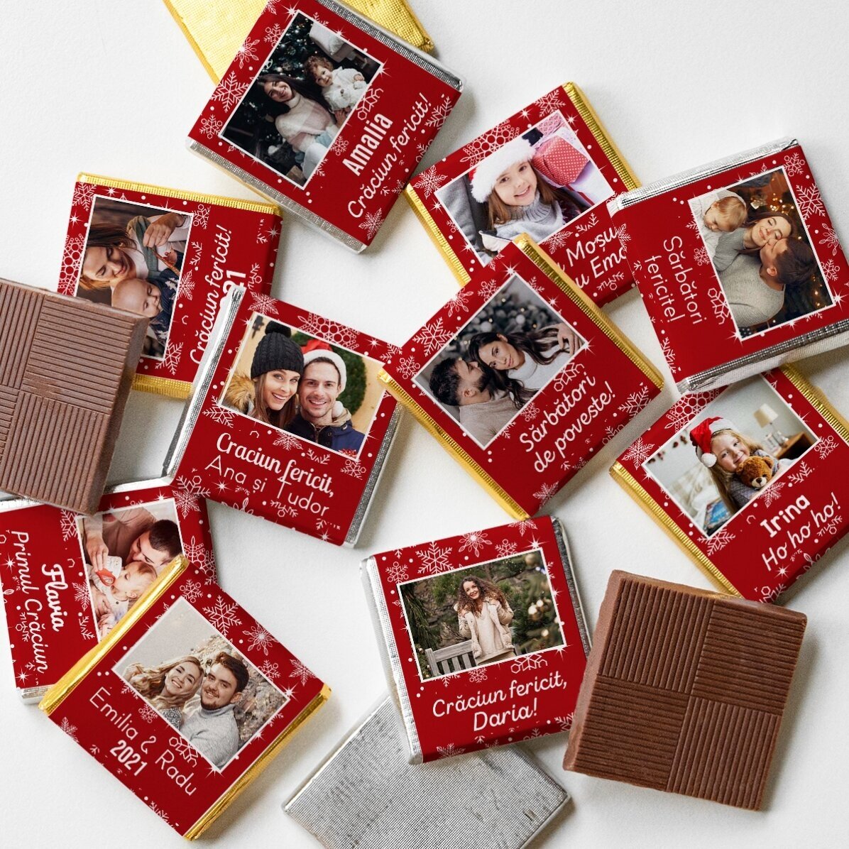 Glob cu 10 mini ciocolățele personalizate cu poze și text