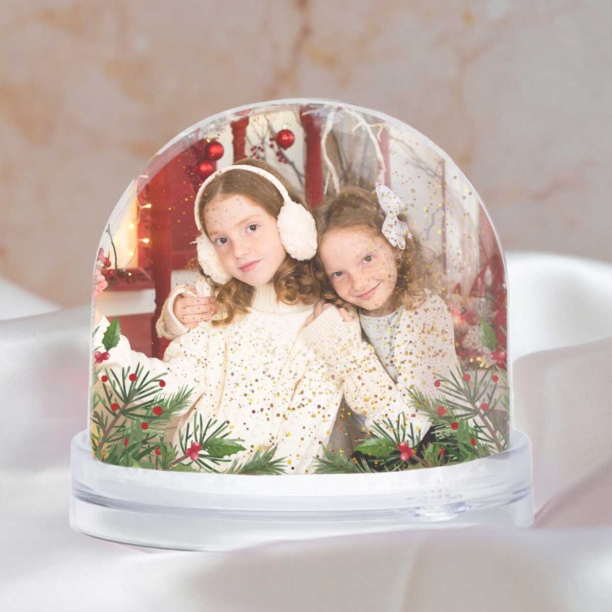 Glob de birou personalizat cu mesaj și 2 poze - Crăciun Fericit!