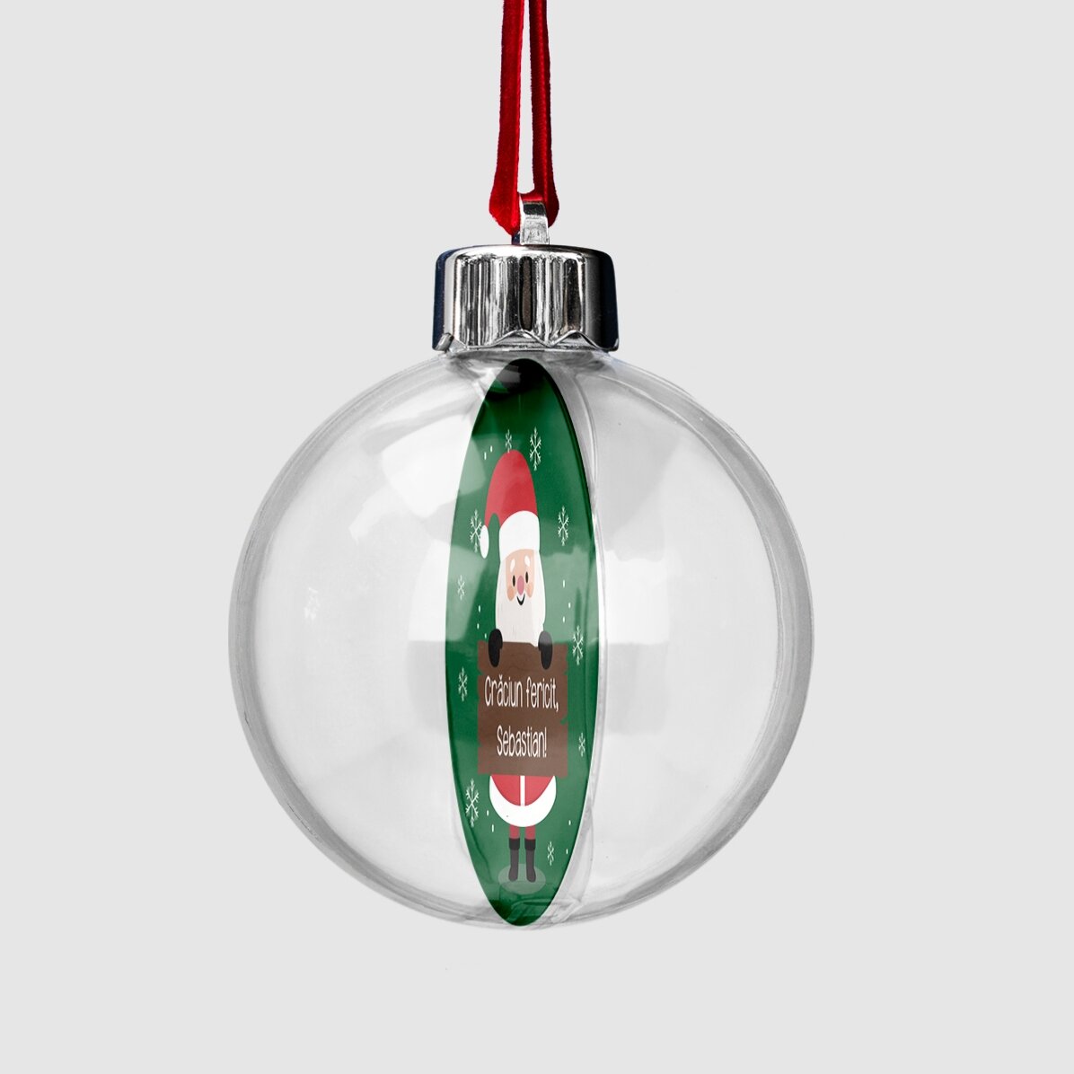 Glob transparent personalizat față-verso cu o fotografie și mesaj pentru copii