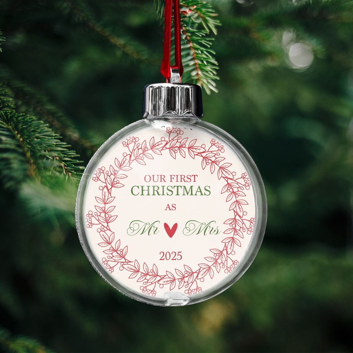 Glob transparent personalizat față-verso cu o poză și mesaj - Our first christmas as 