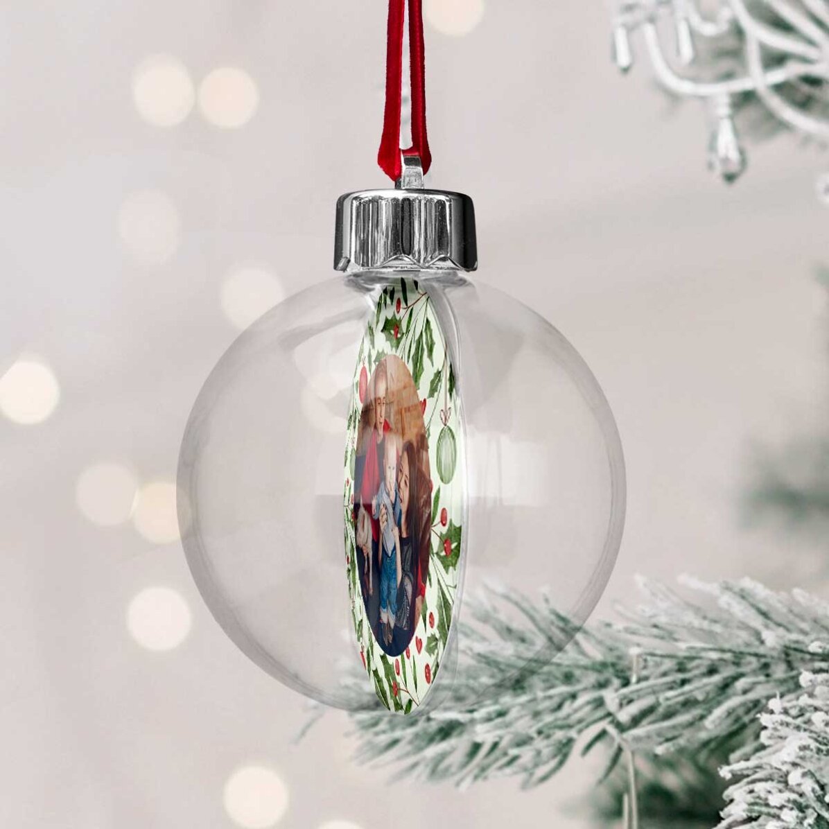 Glob transparent personalizat față-verso cu o poză și mesaj - Primul meu Crăciun