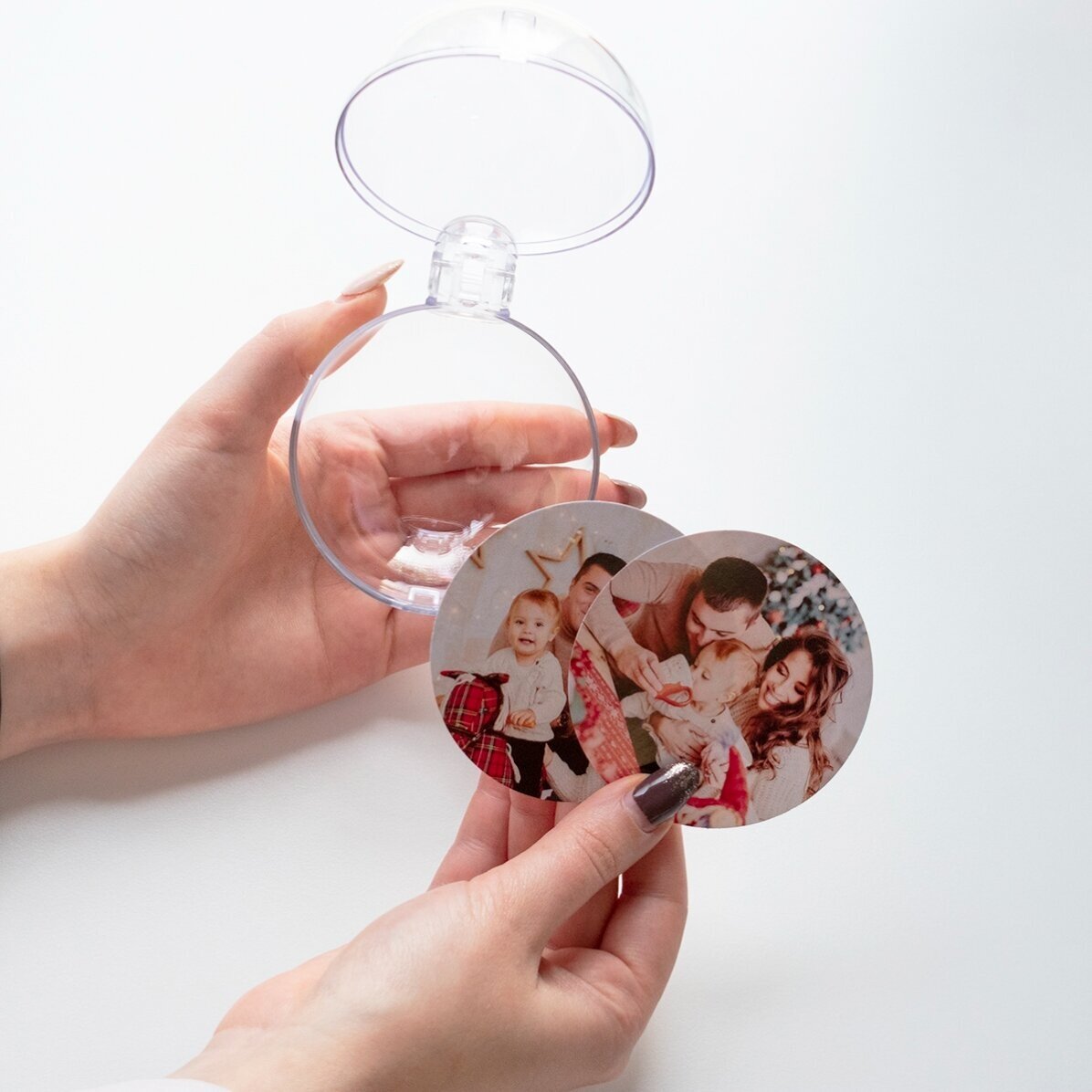 Glob transparent personalizat față-verso cu o poză și text - Crăciun fericit!