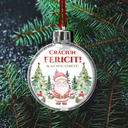 Glob transparent personalizat față-verso cu o poză și text - Crăciun