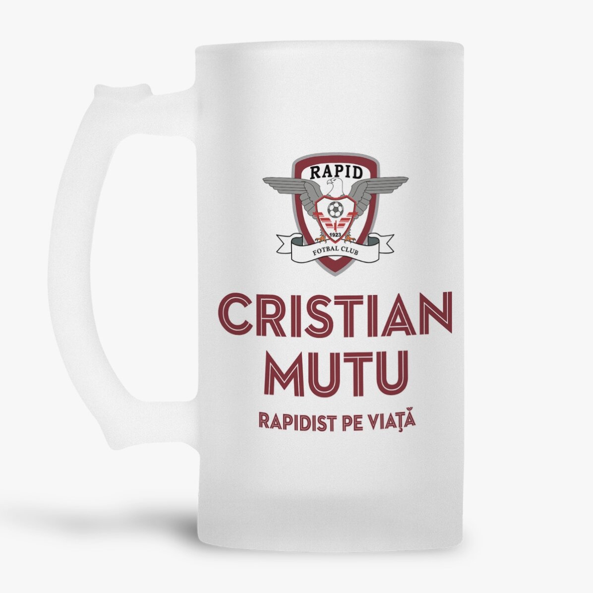 Halbă de bere FC Rapid 1923 personalizată cu nume - Rapidist pe vecie