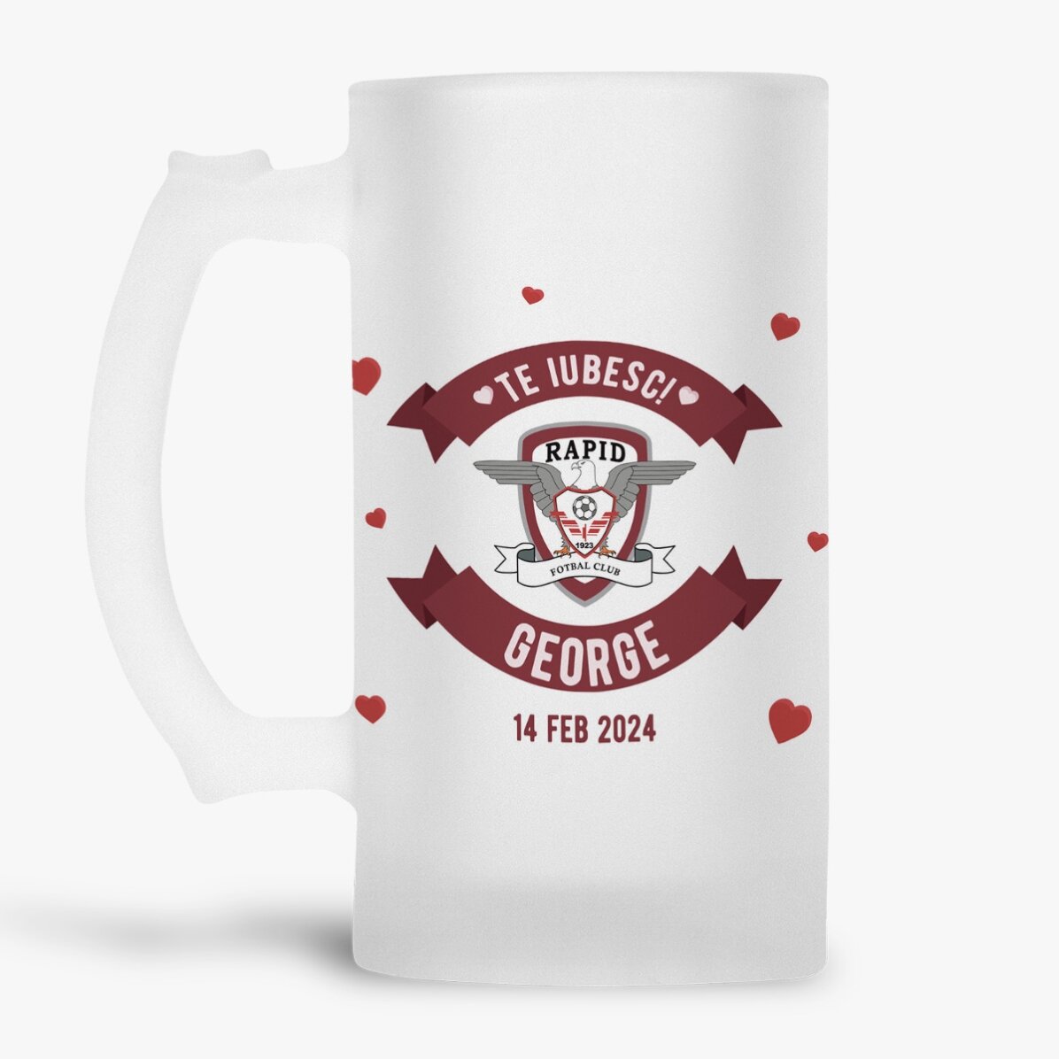Halbă de bere FC Rapid personalizată cu text - Valentine