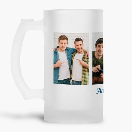 Halbă de bere personalizată cu 4 poze și text