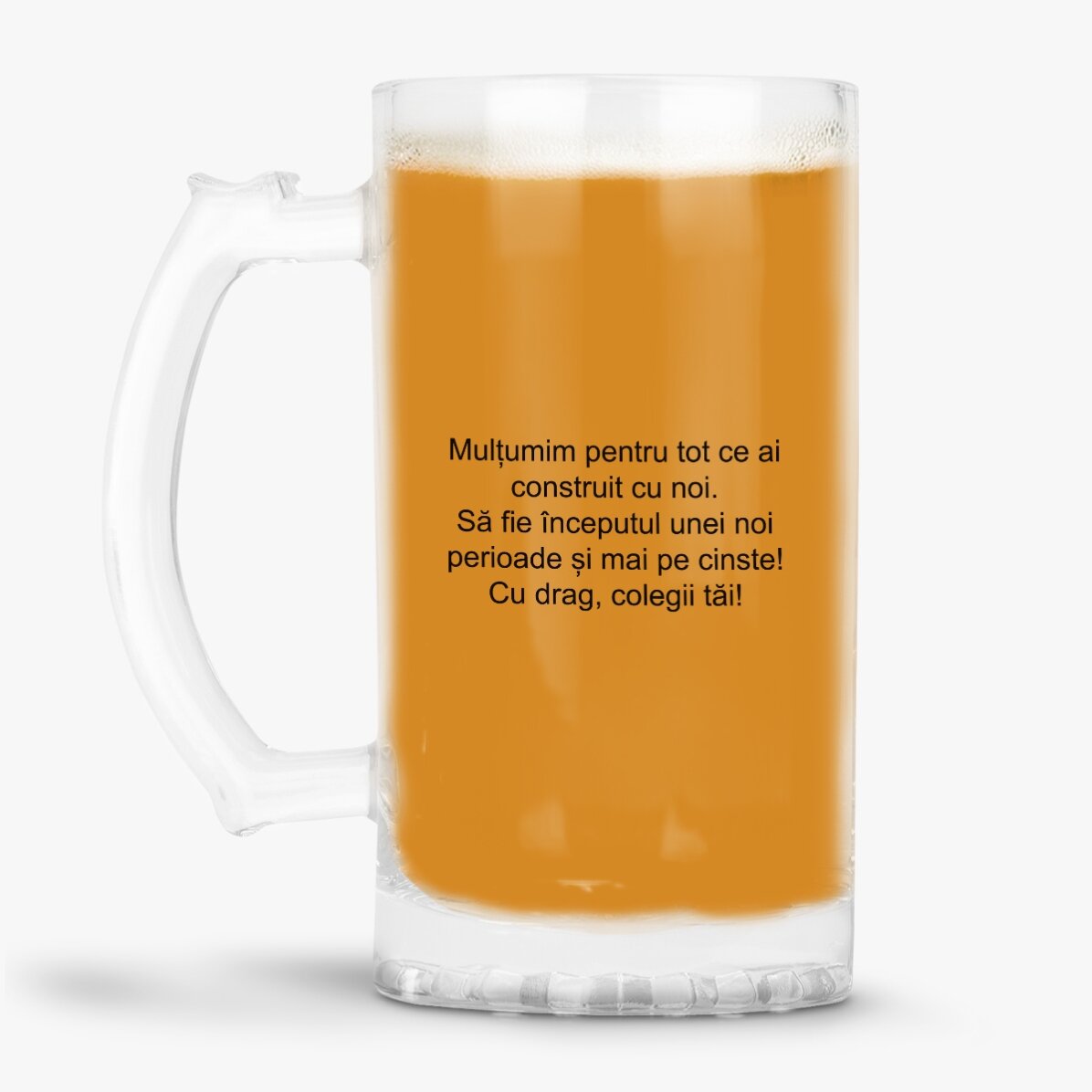 Halbă de bere personalizată cu mesaj 