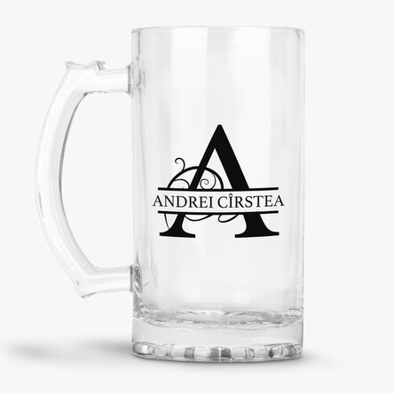 Halbă de bere personalizată cu monogramă