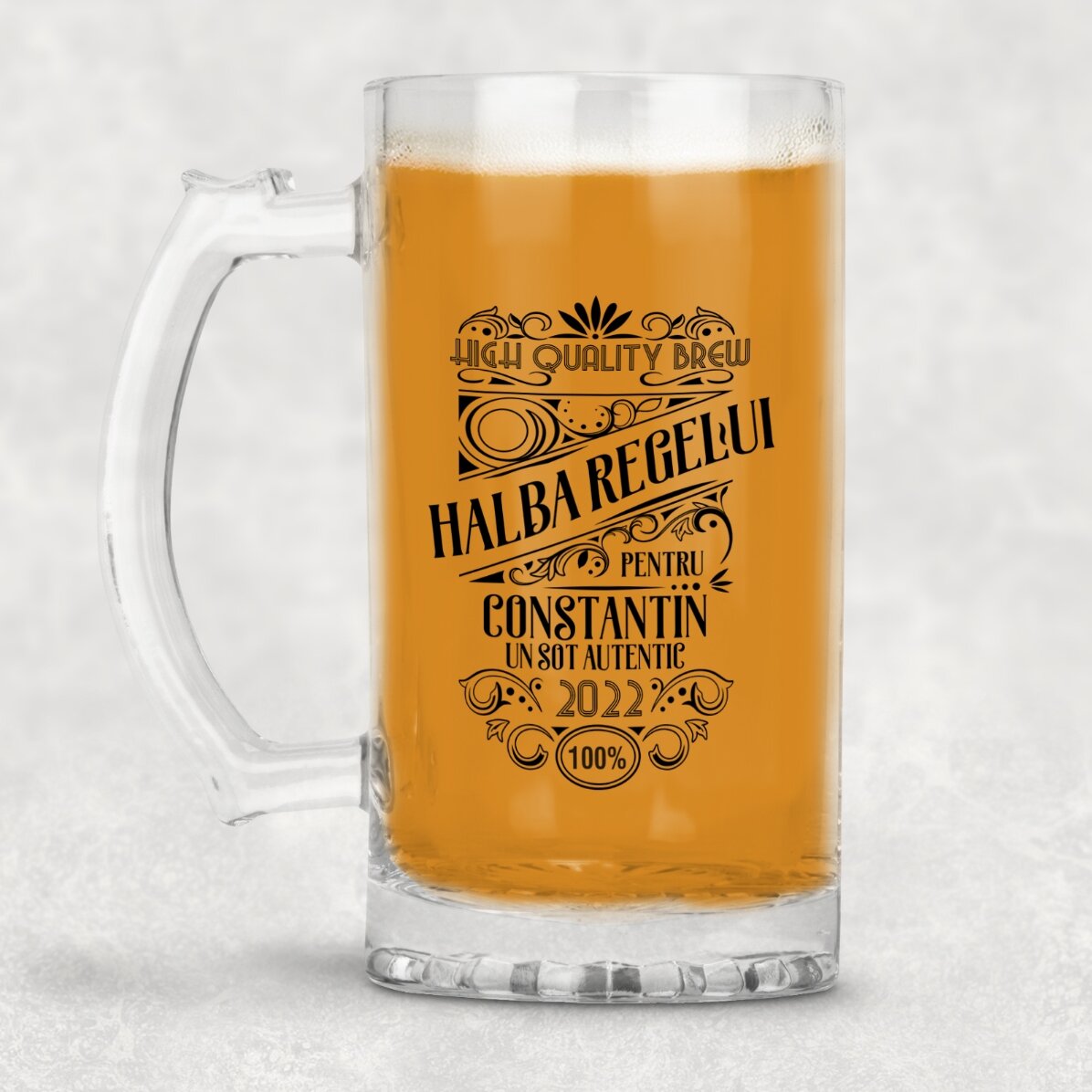 Halbă de bere personalizată cu text - Berea regelui