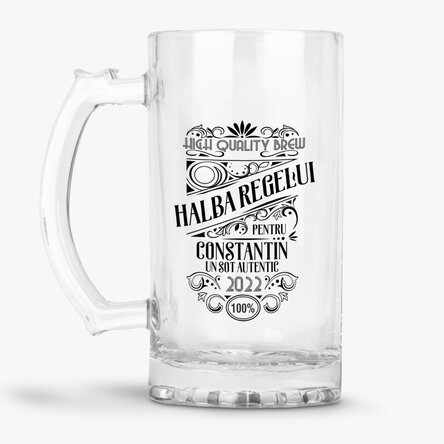 Halbă de bere personalizată cu text - Berea regelui