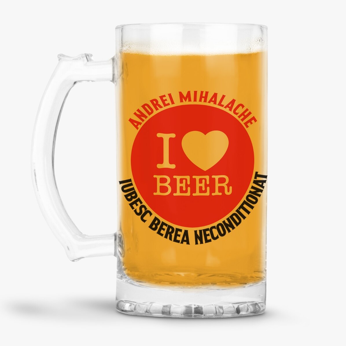 Halbă de bere personalizată cu text - I love beer