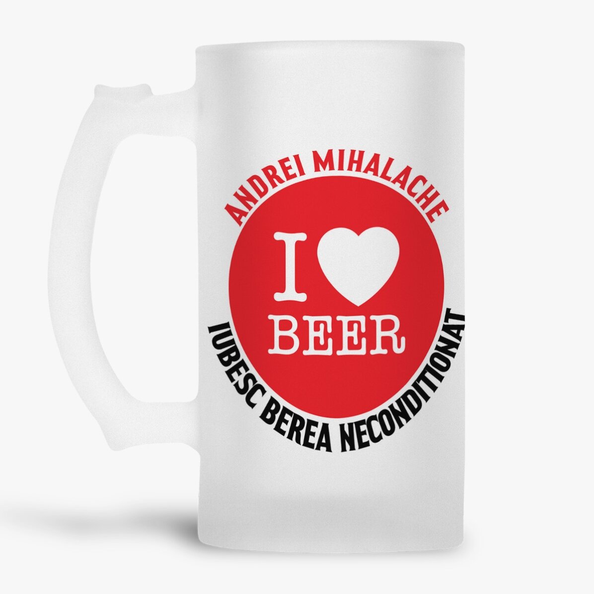 Halbă de bere personalizată cu text - I love beer