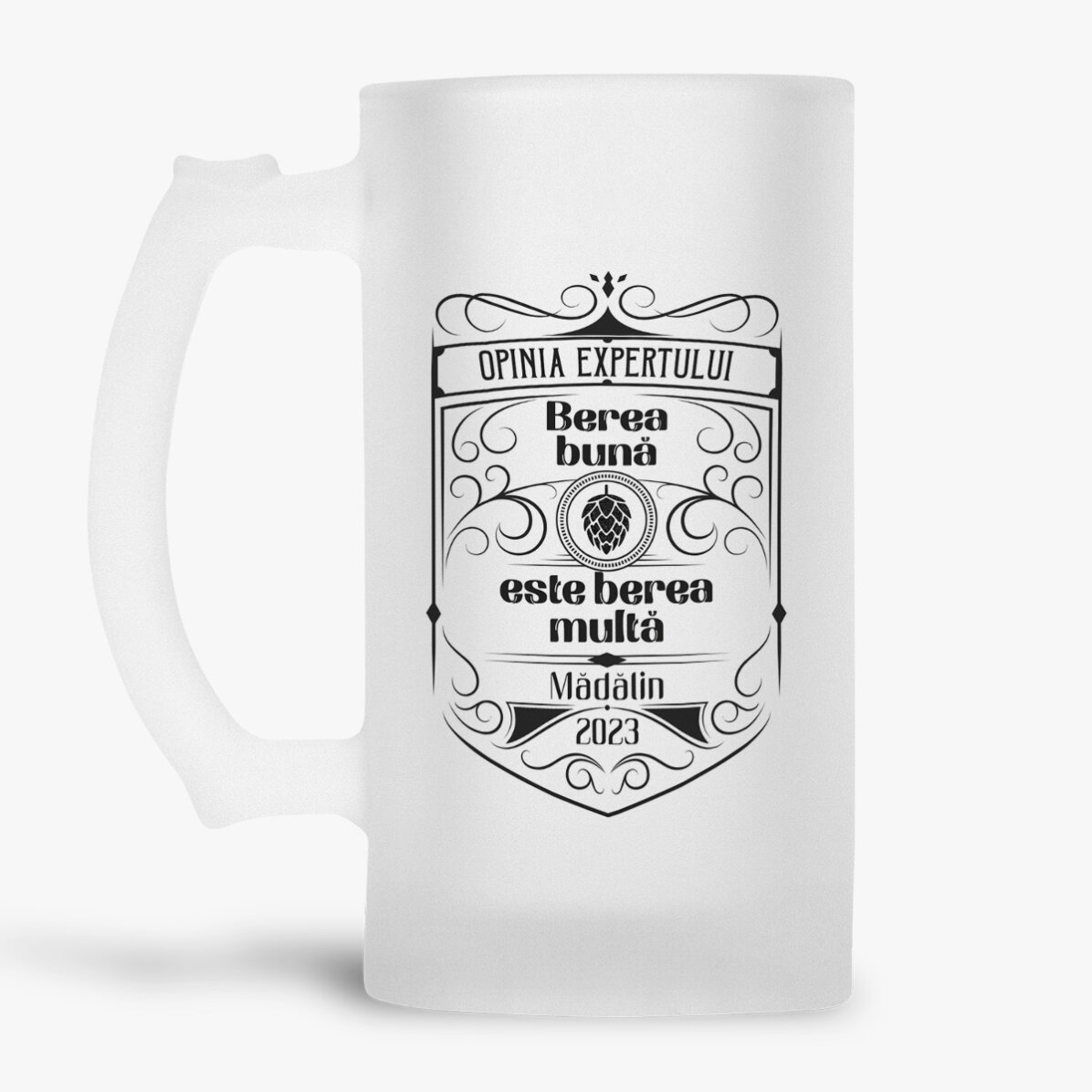 Halbă de bere personalizată cu text - Opinia expertului