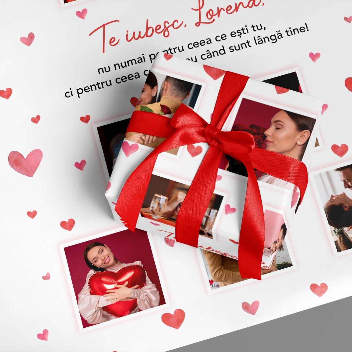 Hârtie de împachetat cadouri personalizată cu 10 poze și mesaj - Love