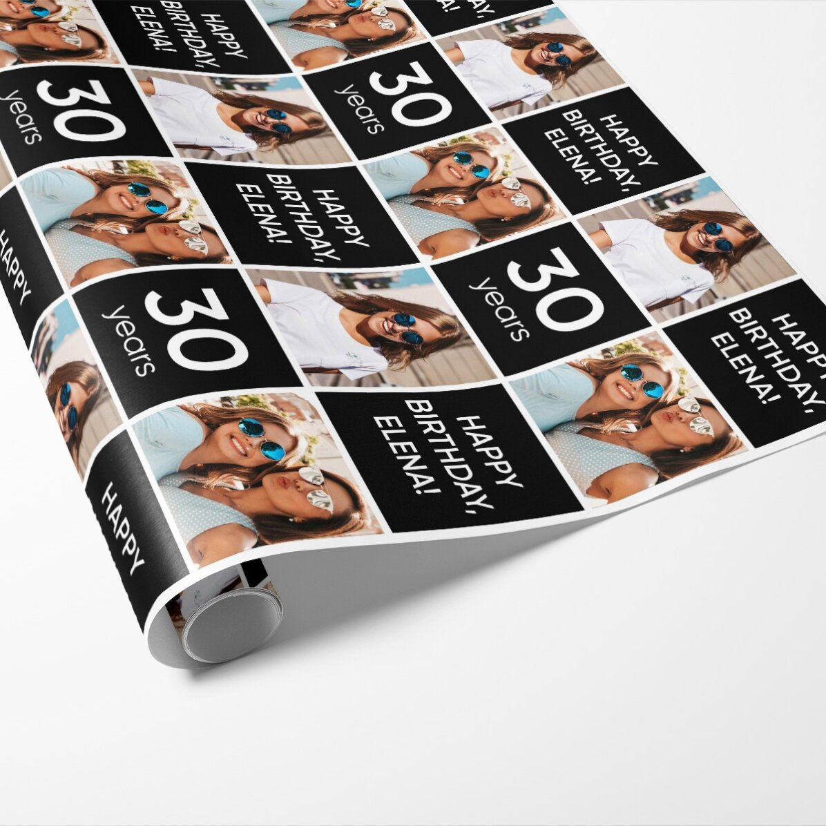 Hârtie de împachetat cadouri personalizată cu 2 poze și mesaj - La mulți ani!