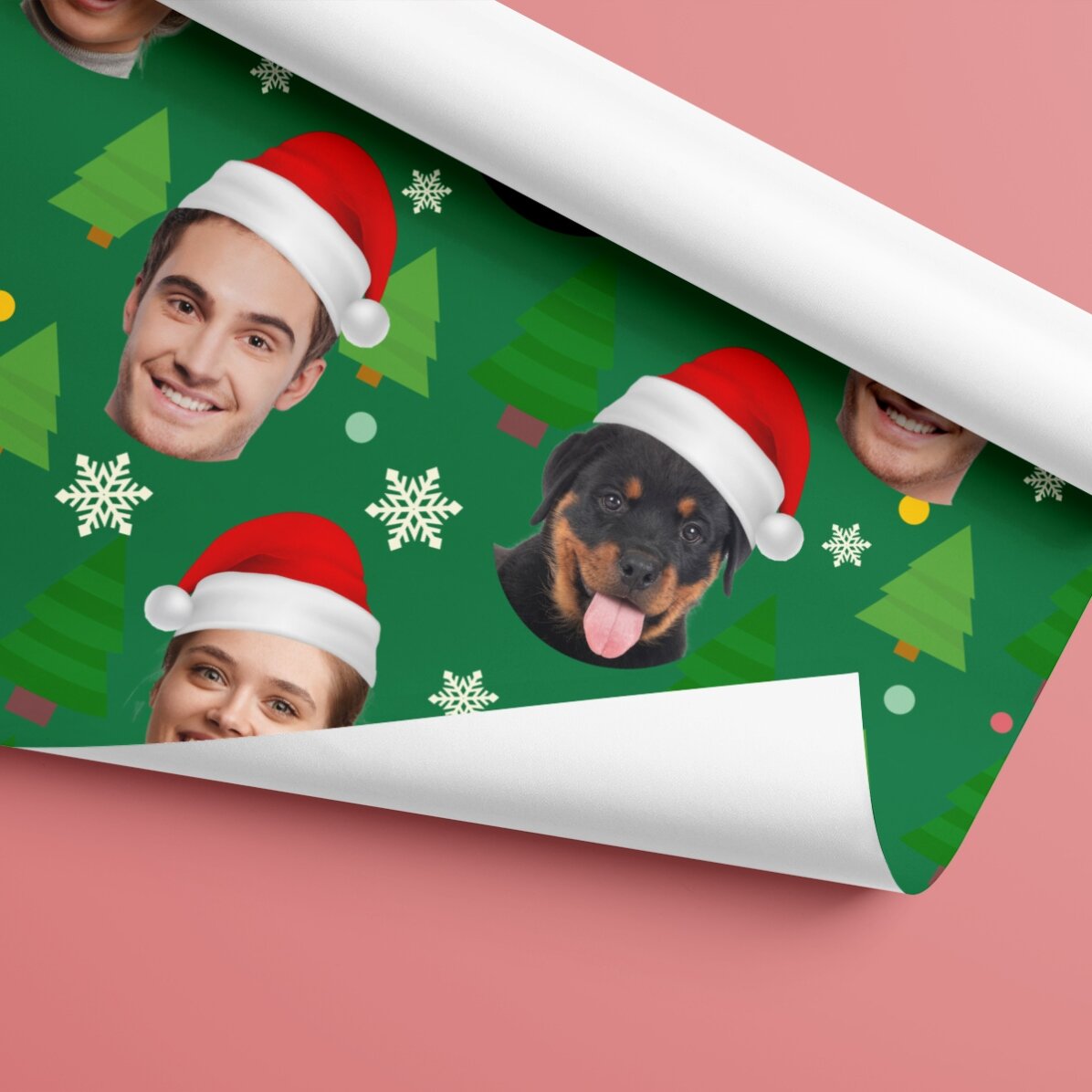 Hârtie de împachetat cadouri personalizată cu 3 poze - Funny Christmas