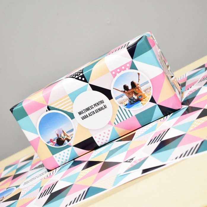 Hârtie de împachetat cadouri personalizată cu 2 poze și text