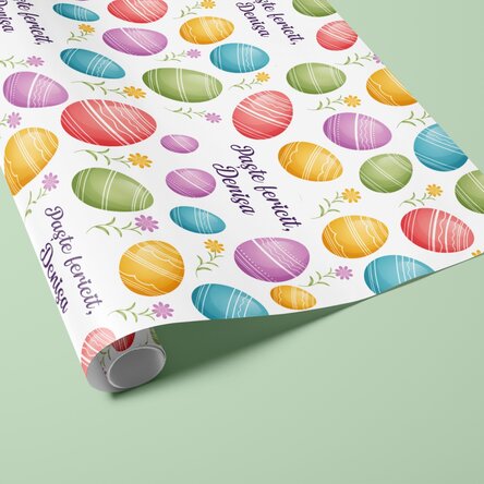 Hârtie de împachetat cadouri personalizată cu mesaj - Ouă colorate