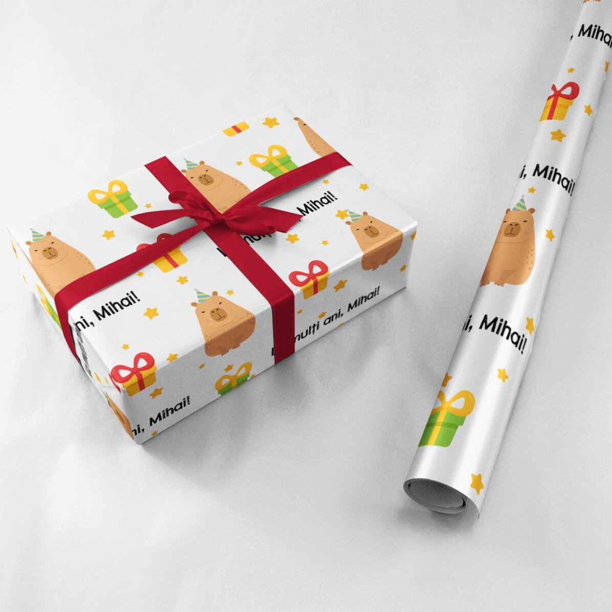 Hârtie de împachetat cadouri personalizată cu text - Capybara aniversar