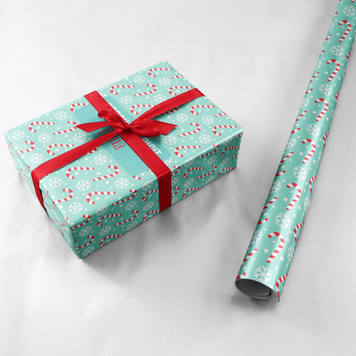 Hârtie de împachetat cadouri personalizată cu text în chenar - Candycane