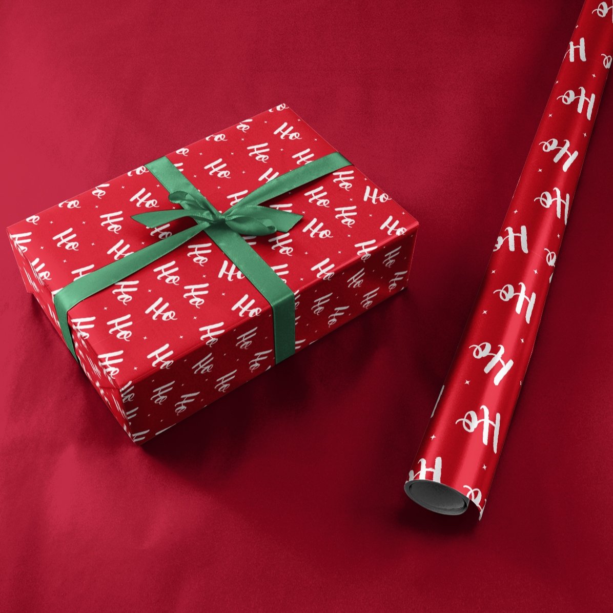 Hârtie de împachetat cadouri personalizată cu text în chenar - HoHoHo