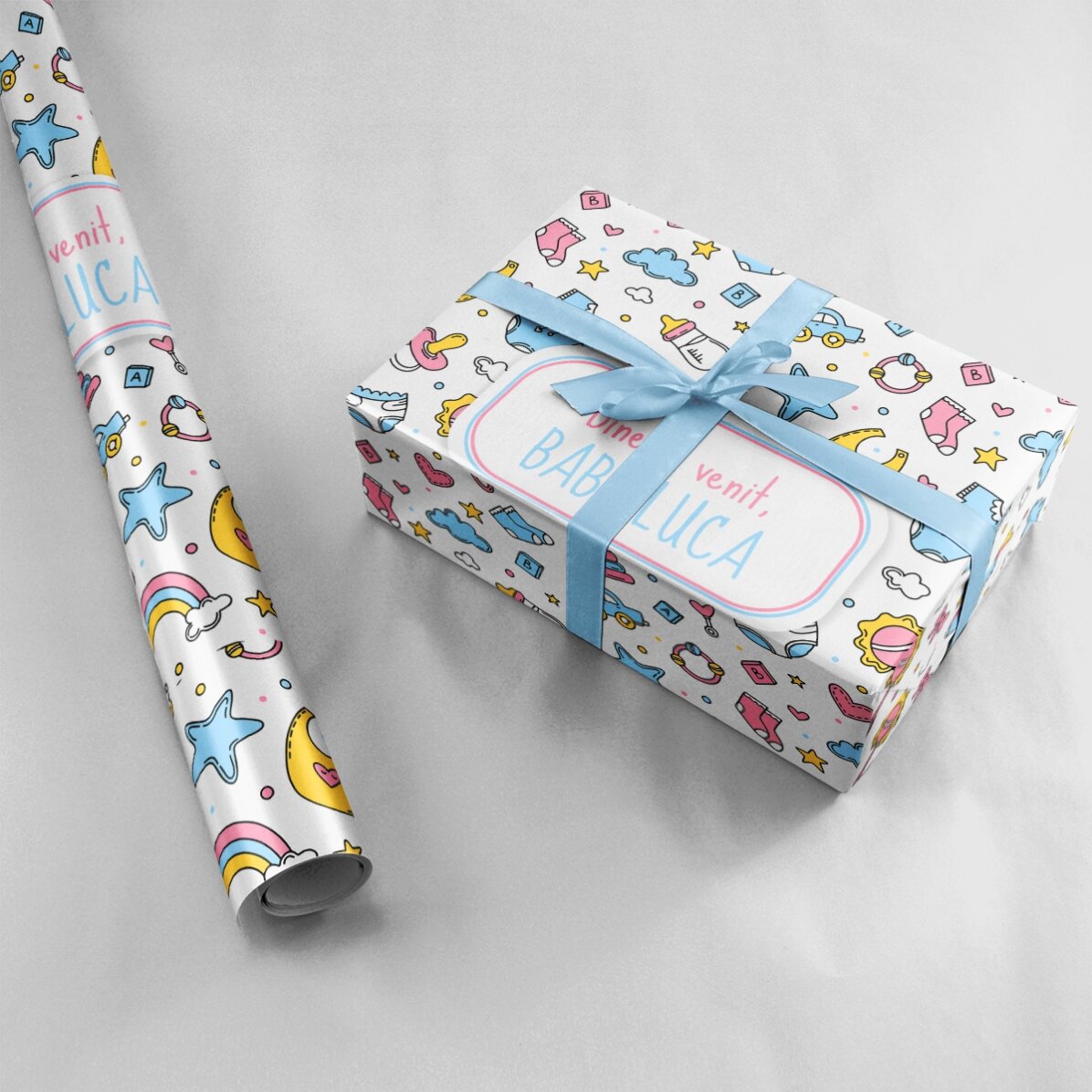 Hârtie de împachetat cadouri personalizată cu text - New baby