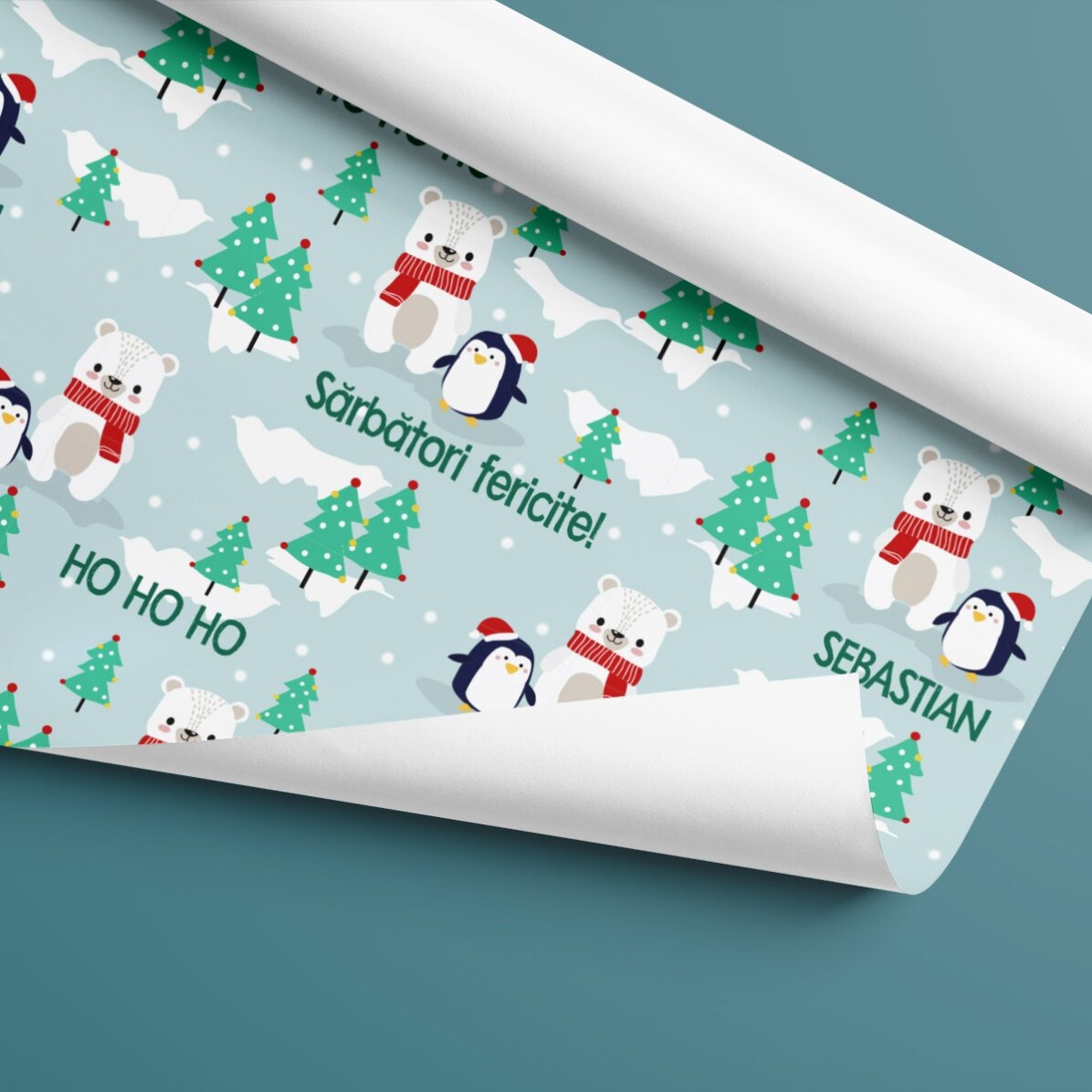 Hârtie de împachetat cadouri personalizată cu text pentru copii - Crăciun