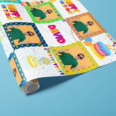 Hârtie de împachetat cadouri personalizată cu text și poză - La mulți ani - Blue