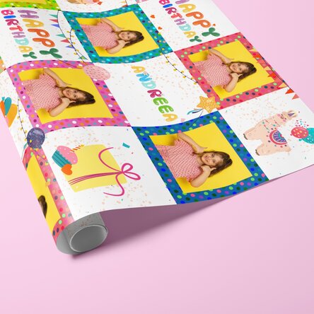 Hârtie de împachetat cadouri personalizată cu text și poză - La mulți ani - Pink