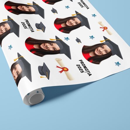 Hârtie de împachetat cadouri personalizată poză și text - Absolvire