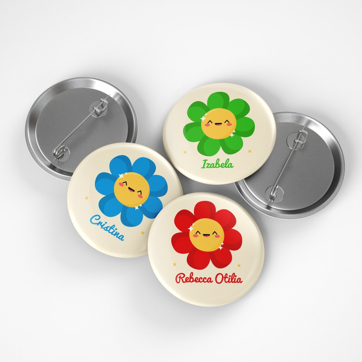 Insignă personalizată cu nume - Model floare colorată