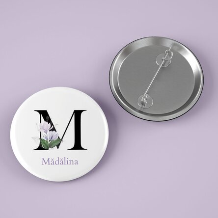 Insignă personalizată cu nume și inițială - Floral