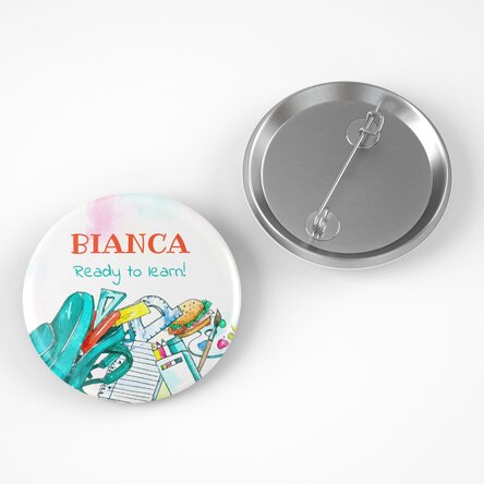 Insignă personalizată cu nume și text  - Ready to learn