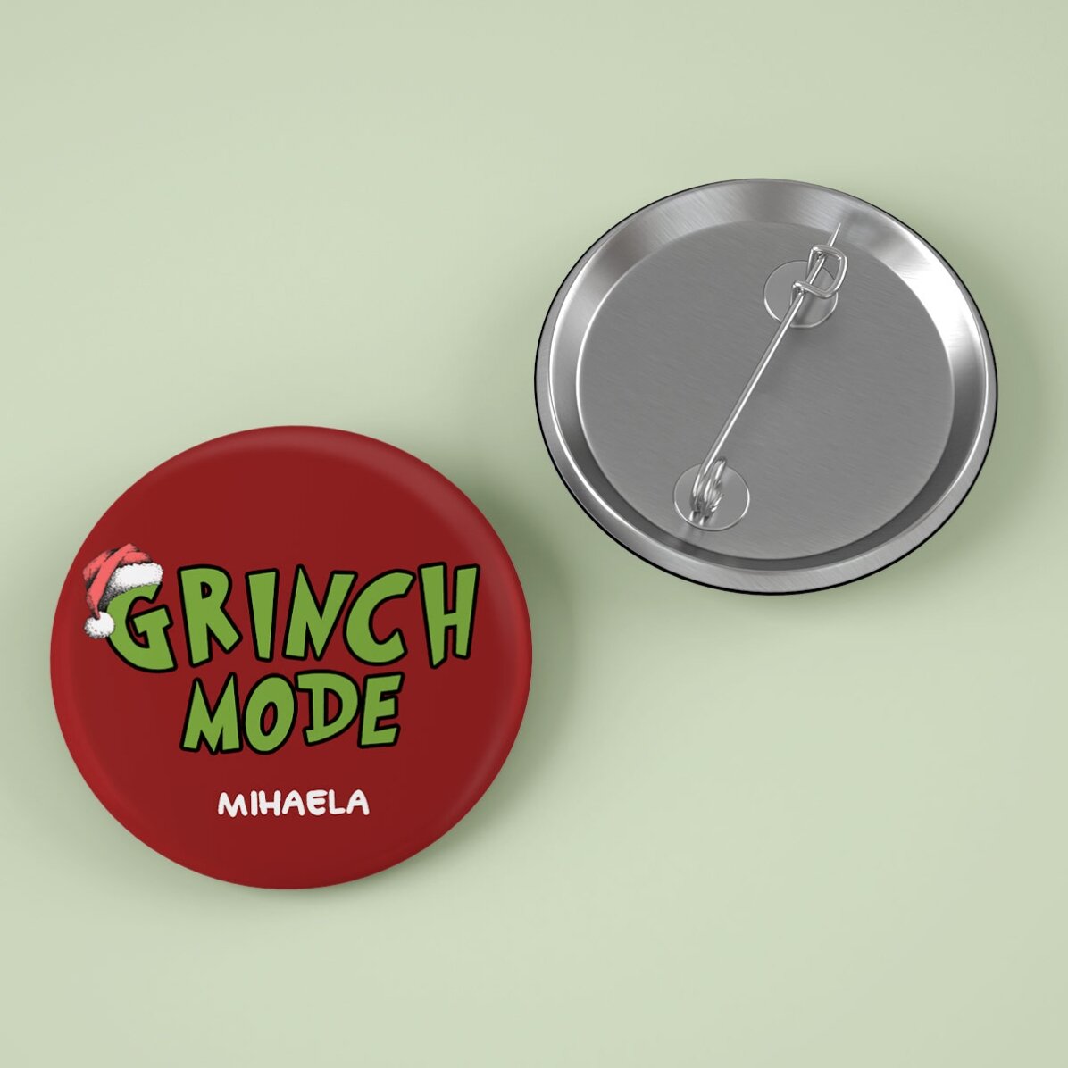 Insignă personalizată cu text - Grinch Mode