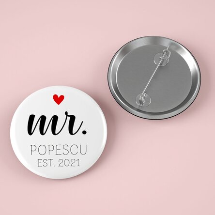 Insignă personalizată cu text - Mr & Mrs