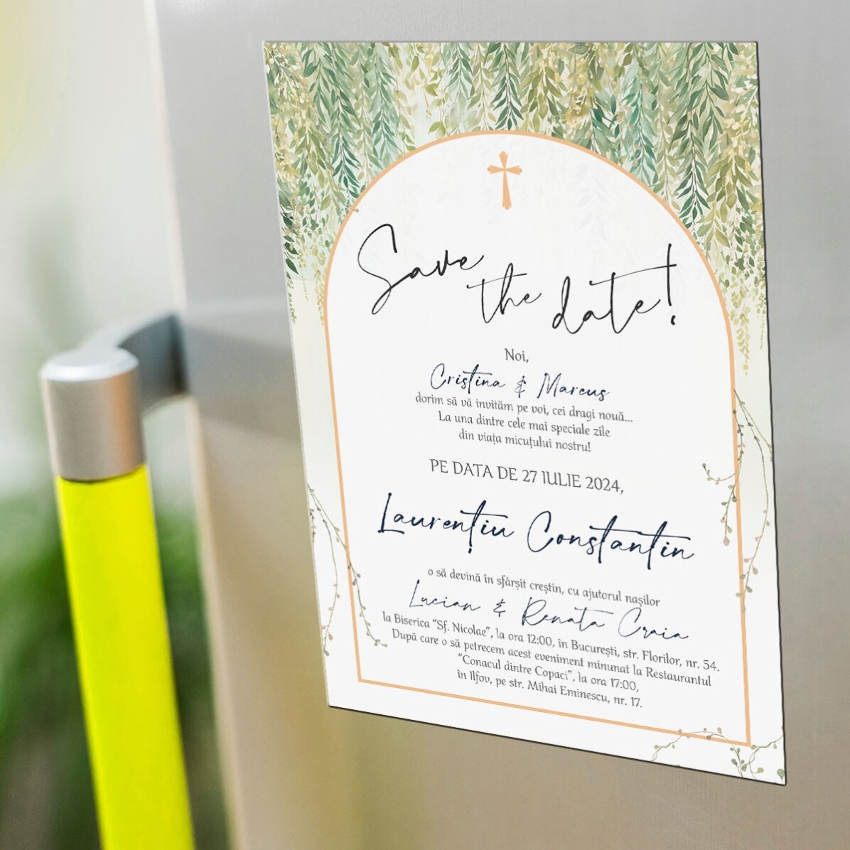 Invitație magnetică personalizată pentru botez - Happy moments