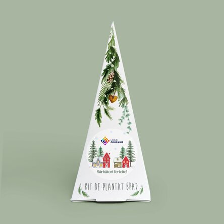Kit de plantat brad personalizat cu logo și mesaj - Sărbători fericite!